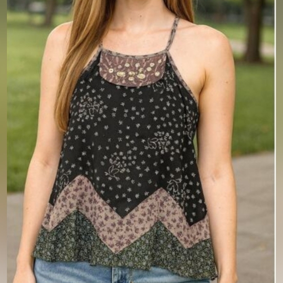 Free People Tops - Free People Halter Boho Top Womens S Black Lucy Loves Charlie Black Embellished